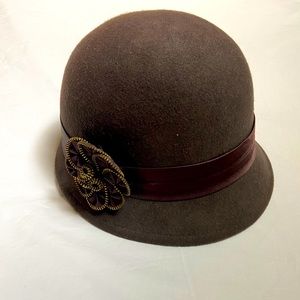 Chocolate Brown Cloche Hat with Flower Detail